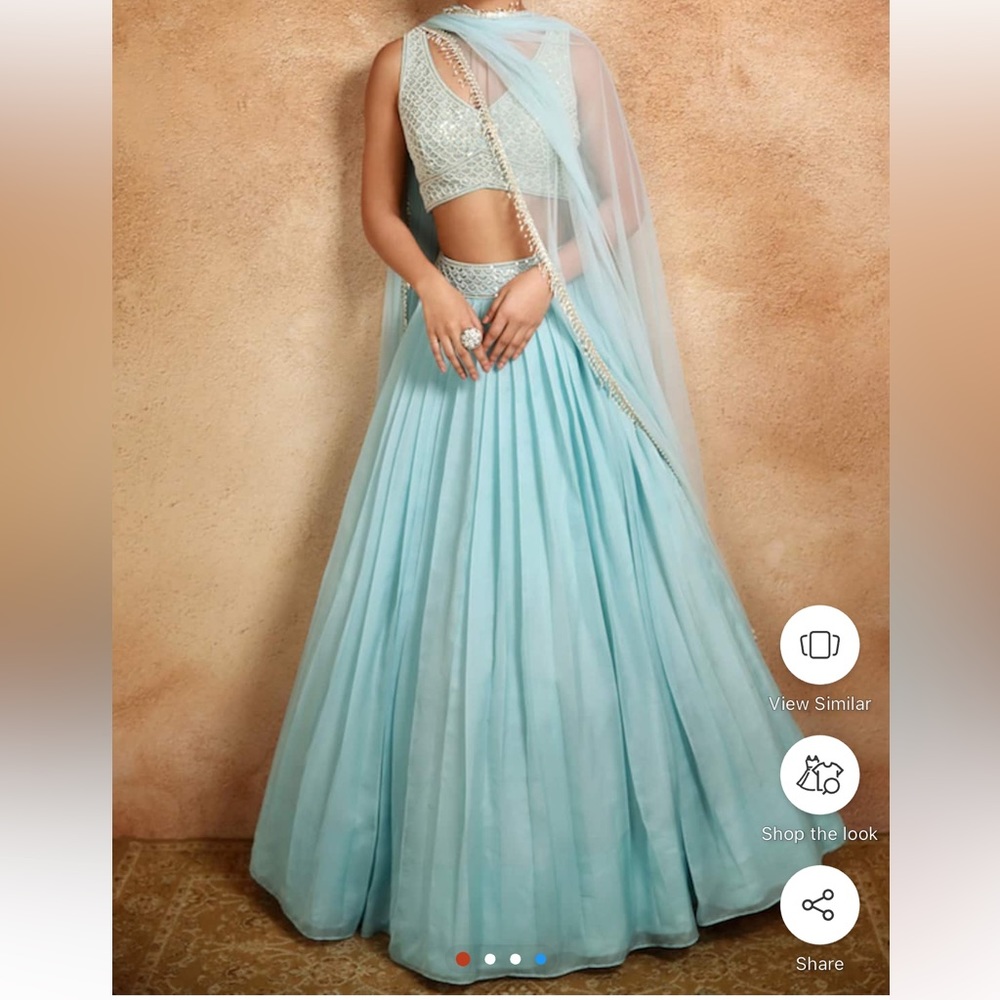 Light Blue Lehenga with Pearl Detailing